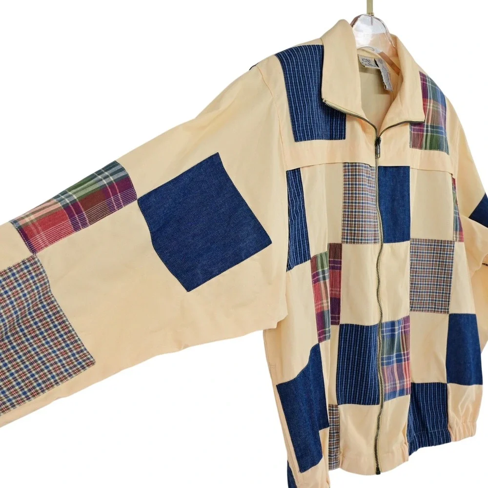 Vintage‎ Granny Grandpa Koret City Blues Patchwork Zip Up Jacket Patchwork